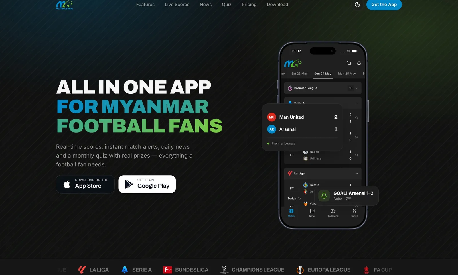 MyanmarGoal Landing Website
