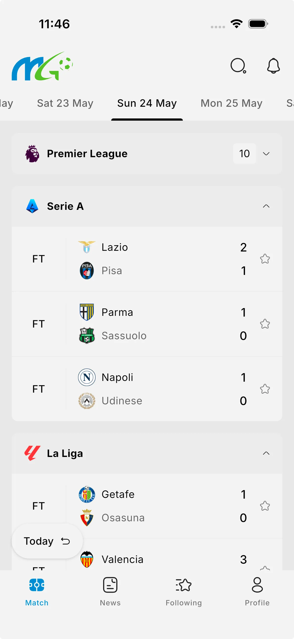 Live scores home