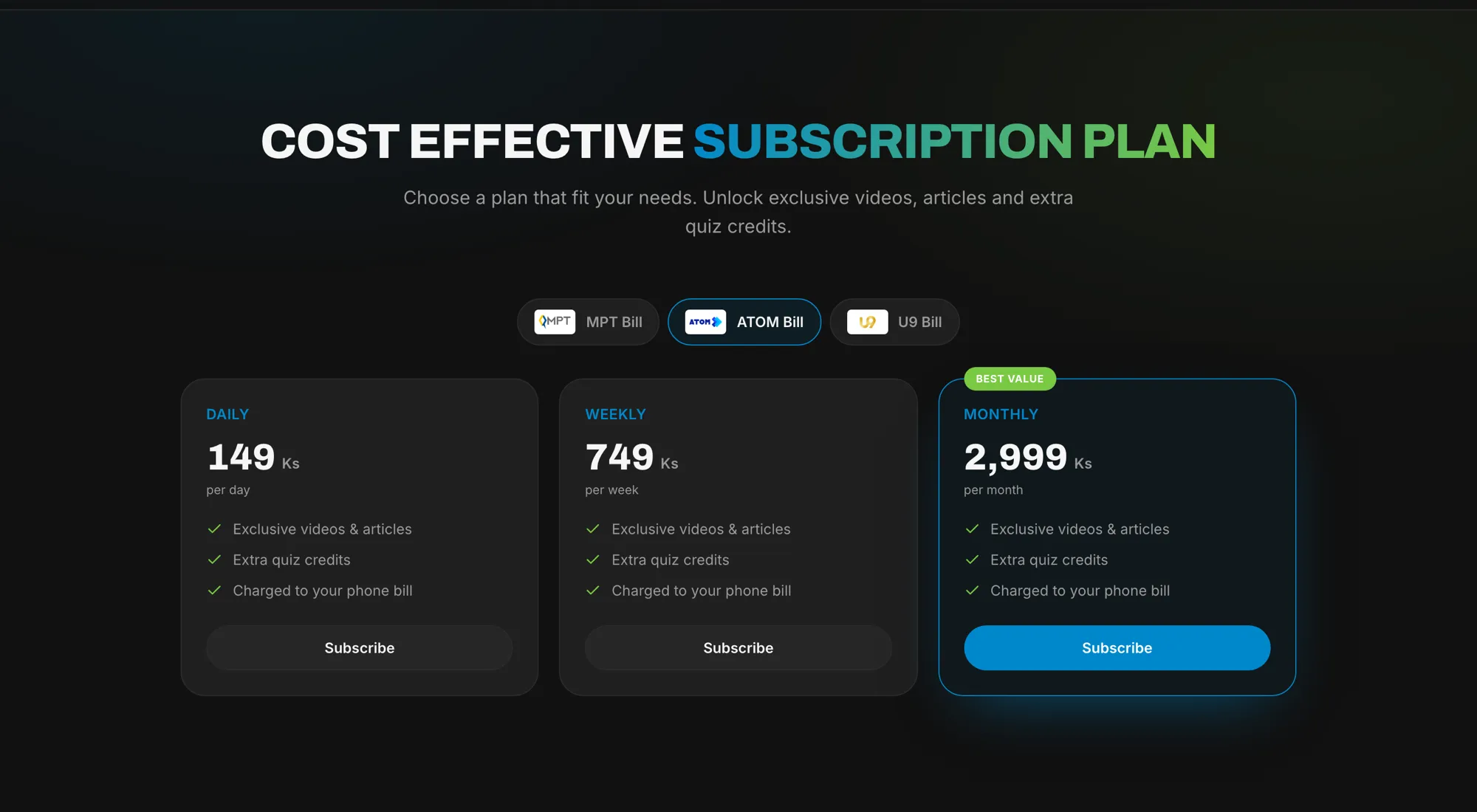 Multiple payment options