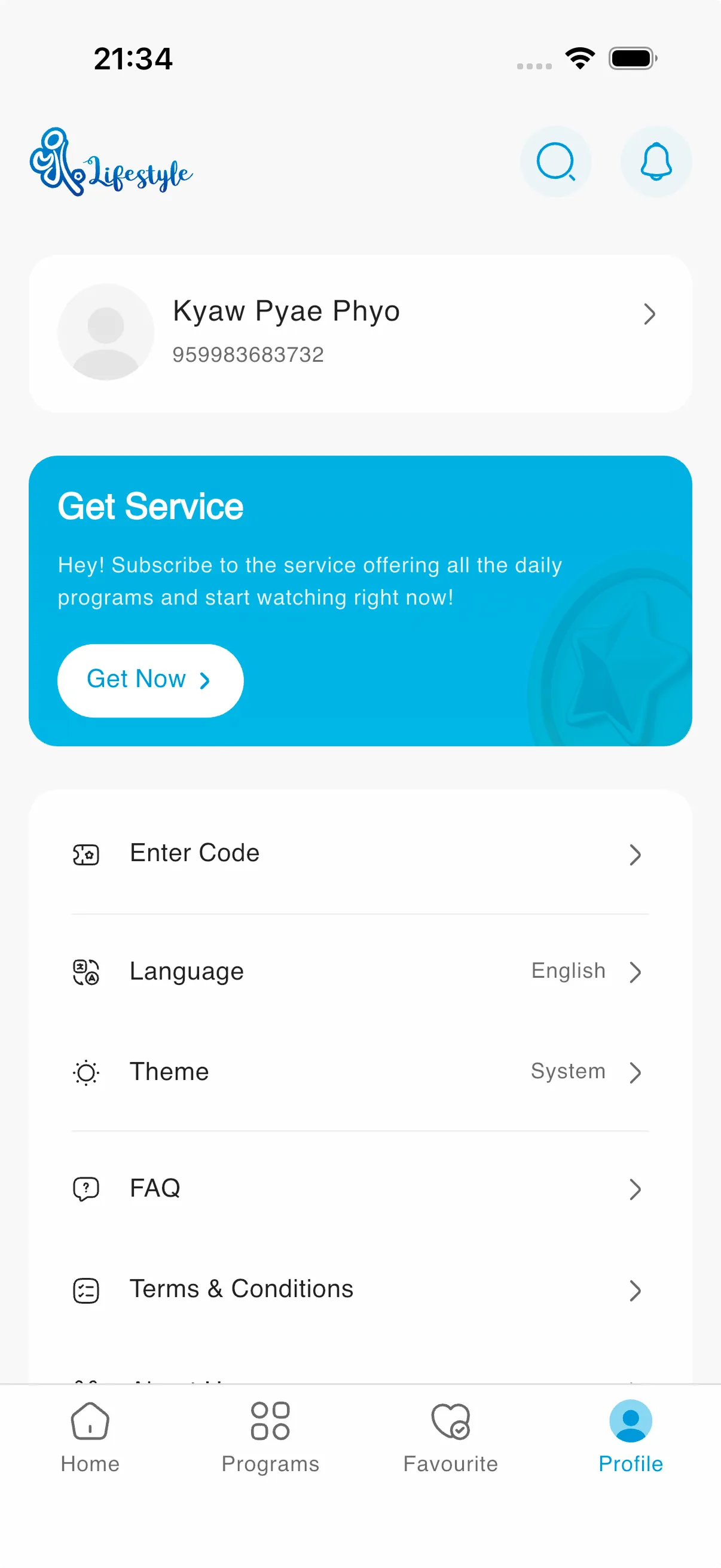 Profile, language & theme